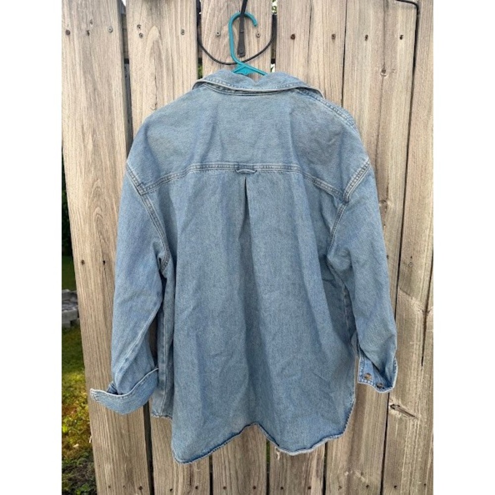 Oversized 90s Grunge Old Navy Denim Button Down Shirt Womens L Blue Raw Hem - Picture 5 of 5